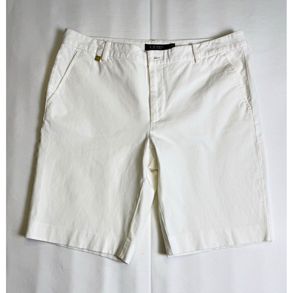 Lauren Ralph Lauren Womens White Bermuda Shorts 12 Twill Cotton Pockets